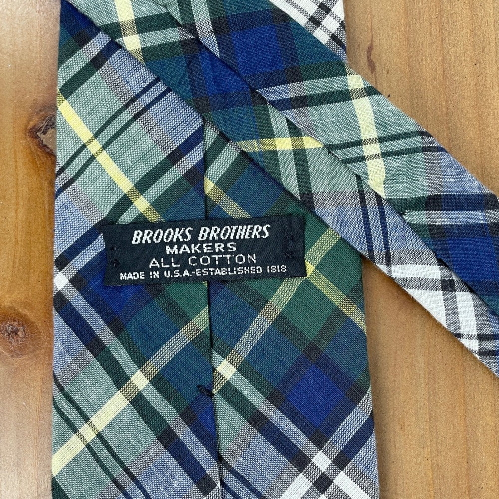 VTG Brooks Brothers Makers Preppy Plaid Cotton Tie Old Money Nautical USA Made - Picture 4 of 6